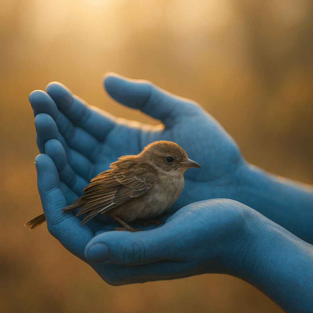 Divine hands healing broken wing - Krishna consciousness perfect love imperfection